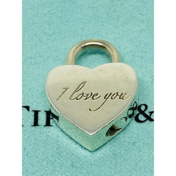 Tiffany & Co Silver I LOVE YOU Heart Padlock Charm Pendant...